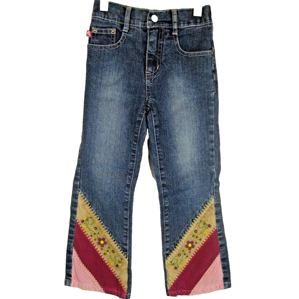 Girls Zana Di Jeans Blue Denim Embroidered Elastic Waist  sz 5